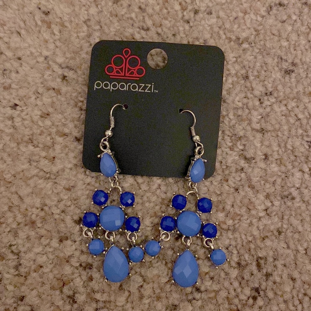Women’s costume earrings blue chandelier